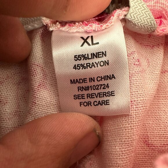 Hester & Orchard Womens XL Linen Blend Wide Leg Pants Pink Orange Patchwork - Picture 5 of 7